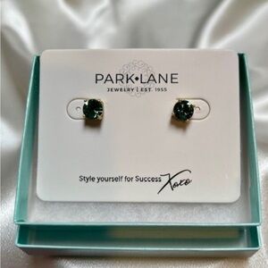 Park Lane Gold Earrings with Deep Green Stones
